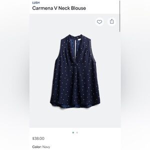 Lush Navy V-Neck Blouse with Dots